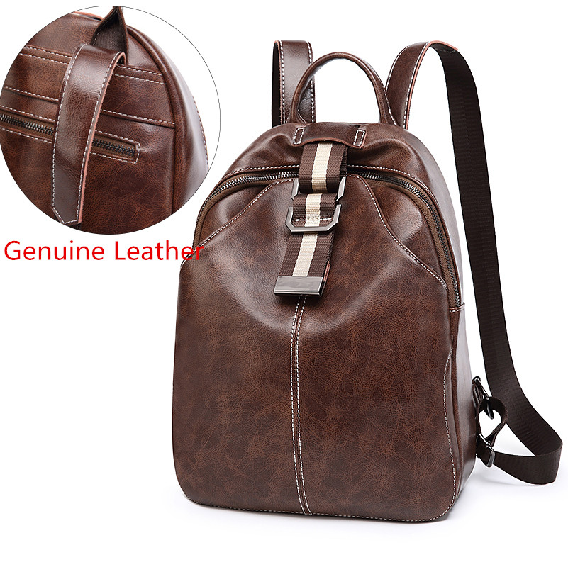 

Fashion Waterproof Women Backpack Designer Genuine Leather Backpack Female Large Capacity Bookbag Simple Back Pack Mochila, Brown