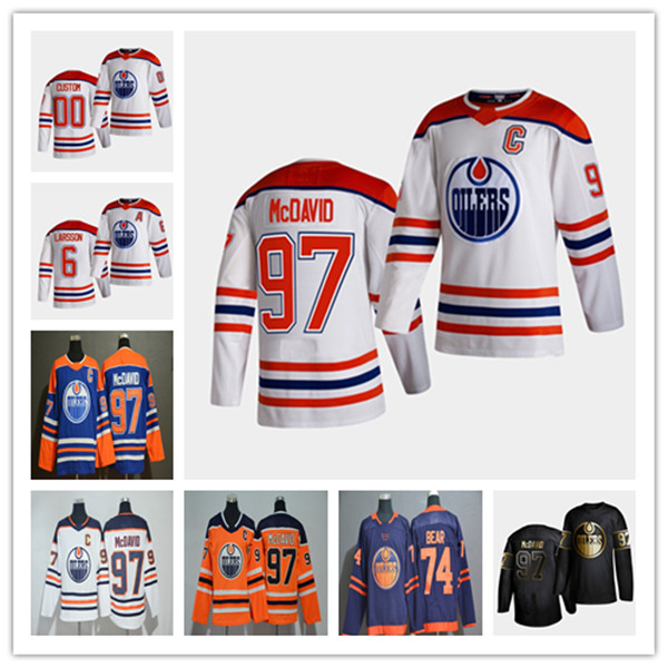 

Connor McDavid Edmonton Oilers 2021 Reverse Retro Jersey Adam Larsson Leon Draisaitl Ethan Bear Ryan Nugent-Hopkins Dominik Kahun Turris, Youth orange