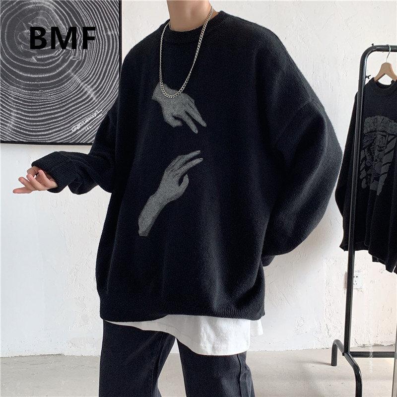 

Autumn Winter Korean Fashion Loose Print Sweater Kpop Ulzzang Couple Clothes 2020 Streetwear Hip Hop Pullover Men Clothing, Black