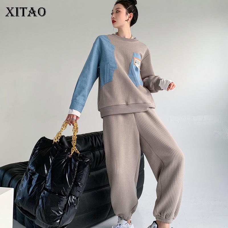 

XITAO Patchwork Letter Women Set 2020 Winter Casual Fashion New Style Temperament O Neck Full Sleeve Women Clothes DZL2438, Bottom dzl2438