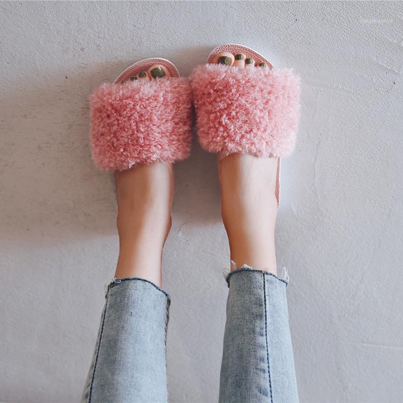 

Soft Warm Furry Slippers Women Winter Slippers House Indoor Shoes Solid Basic Fur Home Flat Non-slip zapatillas D301, Orange