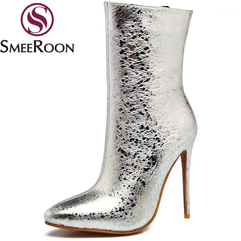 

Smeeroon new arrive side zipper ankle boots for women sexy thin high heels boots office warm winter casual shoes big size1, Black