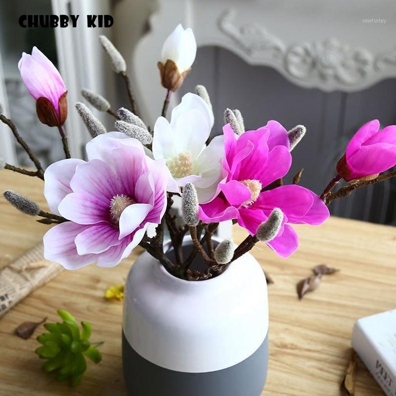 

Real touch high simulation Magnolia decorative artificial Silicone flower hand feel / felt high quality magnolias orchids 5pcs1, White