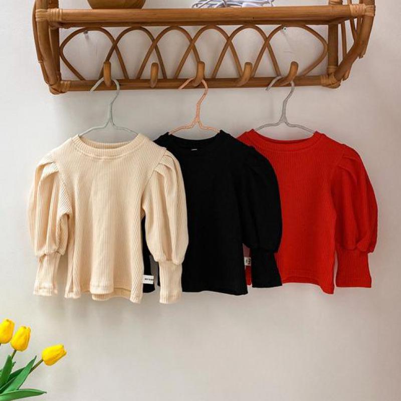 

2021 New Toddler Long T-shirt Kids Girl Sleeve Tops Solid Girls Blouse Shirt Autumn Children Ribbed Clothes Btul, 2008red