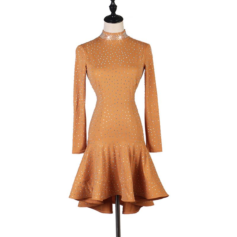 

High File Full Drill Lading Dance Performance Match Serve Adult High Lead Reveal Back Rumba Just Dress, Skin colour