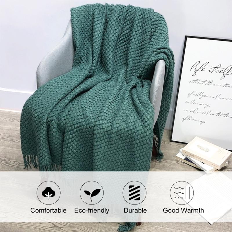 

Nap Modern Sofa Knitted Lightweight With Tassels Solid Couch Cover Throw Blanket Home Decor Travel Bubble Textured Autumn Winter