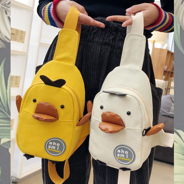 

Fashion chest bag Unisex Mini shoulder bag, cartoon duck pattern Student small bag, travel street convenient bag, mobile phone coin bag, Blue