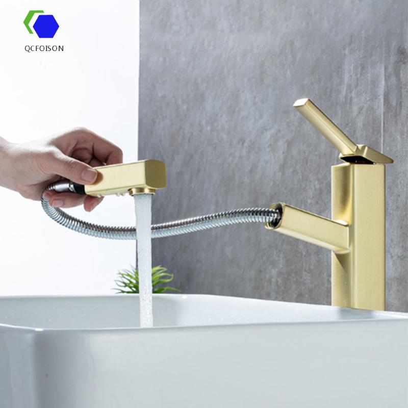 

QCFOISON bathroom gold pull out basin faucet toilet luxury white shower faucets hotel washbasin mixer water tap