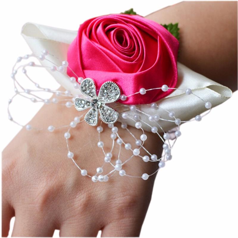 

1 pcs Wedding Bridesmaid Bride Wrist Corsage Decoration Hand Flower, Rose Red artificial flowers rose FX488-2, Beige