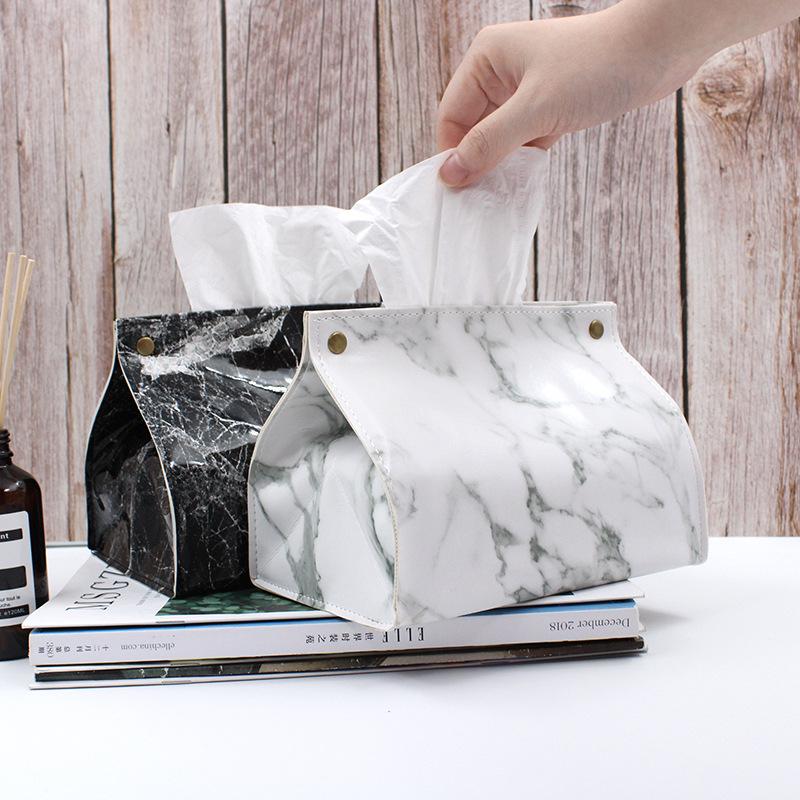 

1Pcs Tissue Box Container for Home Car Nordic Style Towel Napkin Papers Case Multi Purpose PU Leather Marble Pattern