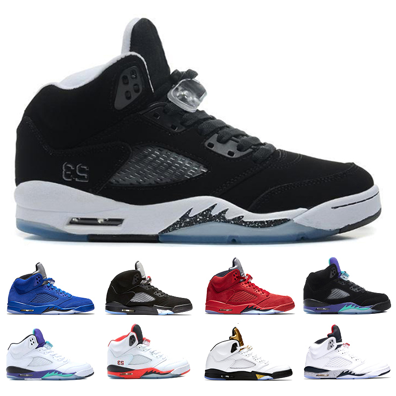 

High quality 5 5s man basketball shoes OG Black Metallic space jam fire red Blue Suede White Cement trainers sports Sneakers size 41-47, Olympic gold