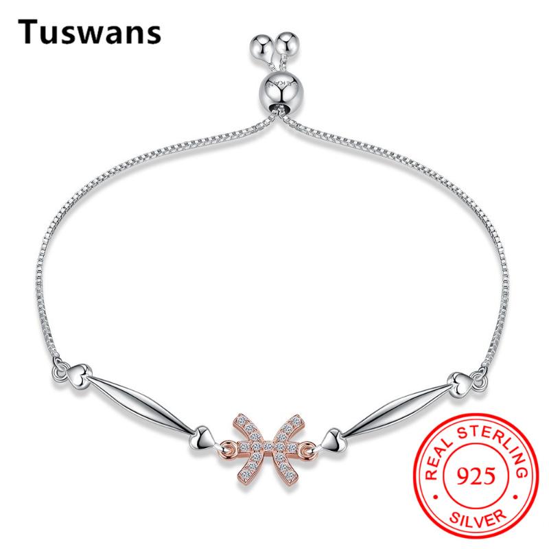 

Pisces 100% 925 Sterling Silver Bracelet Constellations Women Charm Box Chain Fine Bracelet Bangle Hot Christmas Gifts