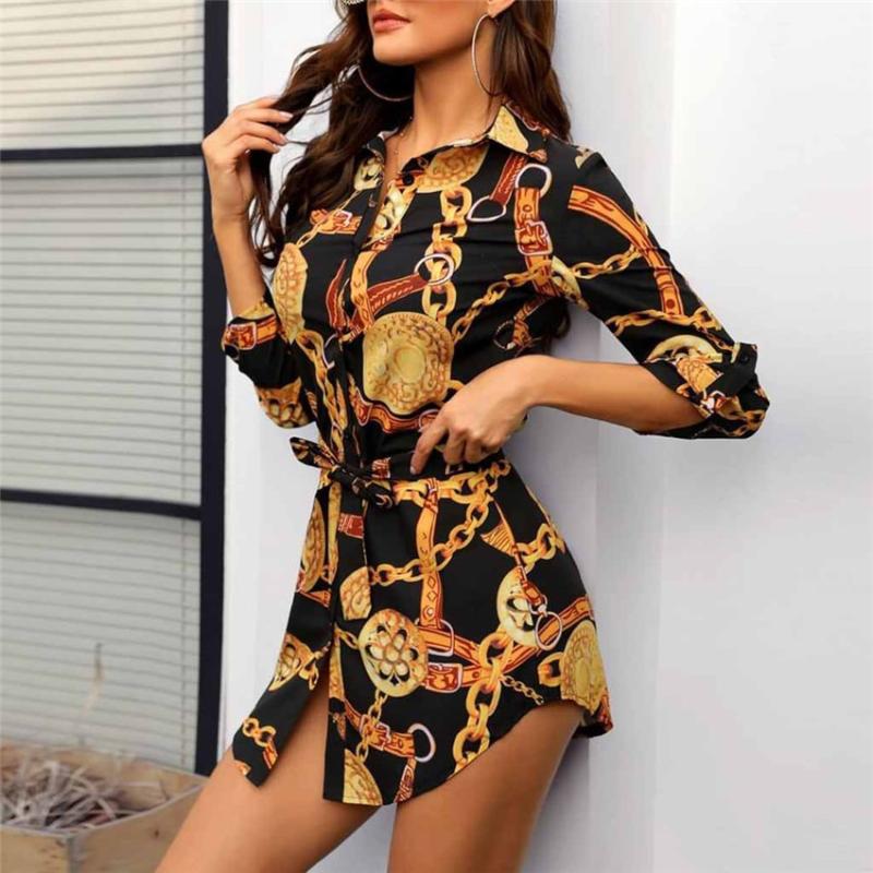 

Chain Print Tunic Women' Blouse Shirt 2020 Autumn Office Lady Blouses Tops Casual Blusas Black White Femme Shirts Plus Size 6XL