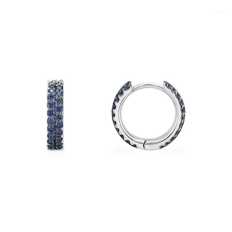 

SLJELY High Quality Fashion Real 925 Sterling Silver Navy Blue 2 Row Hoop Earrings Micro Zirconia Women Jewelry1