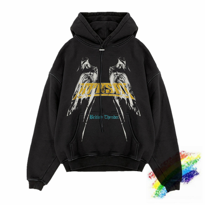 

2020fw Represent Vintage Hoodie Men Women 1:1 Top Quality Thunder Angel Print Retro Pullovers Sweatshirts, Black