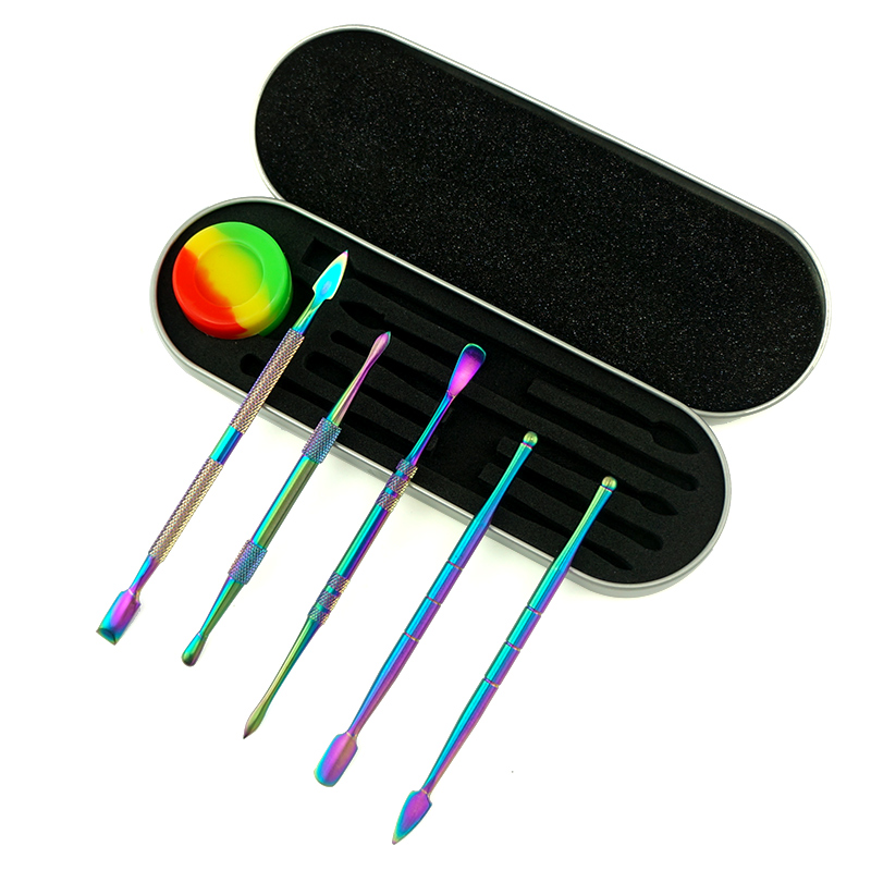 

titanium nail Smoking spoon accessories with 5ml silcone oil container stainless steel titanium carving tool wax custom dab tool set