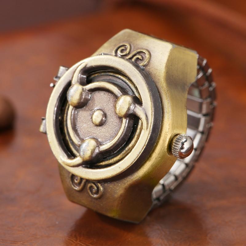

Vintage Bronze Naruto Ring Watches Adjustable Elastic Analog Ring With Quartz Watch Men Women Flip Finger Jewelry Accessory