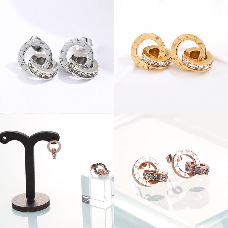 

Women Titanium Steel Earring Ear Ring Drop Pendant Numerals Roman Jewelry Elegant Refined Crystal Clear Modern