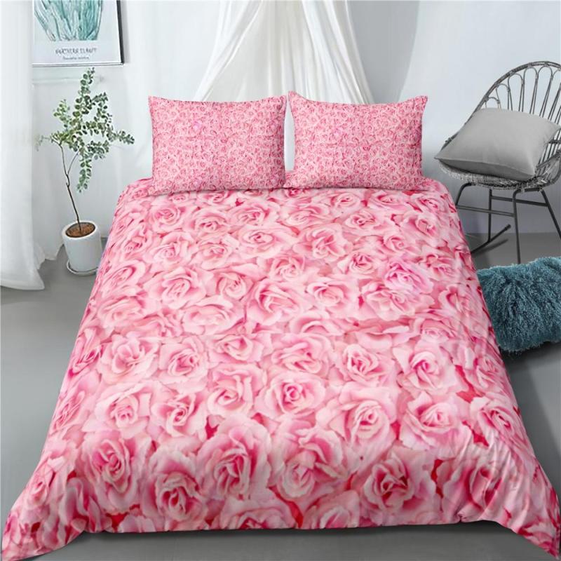 

3D Digital Printing Custom Bedding Set,Single Double King,Duvet Cover Set Luxury Blue/Pink Rose Bedclothes Microfiber, As picture