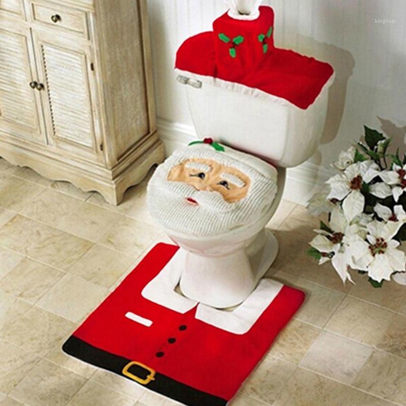 

3Pcs/set Christmas Santa Toilet Seat Cover Anti-Slip Bathroom Mat Toliet Rug Christmas Decoration for Home New Year Mat1