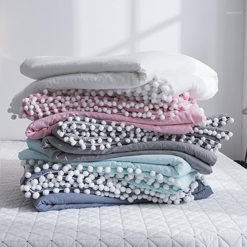 

Home Textile Cotton Knitted Washable Summer Quilts With Lace Solid Color Throw Blankets Super Soft Hotel Comforters For Beds1, White