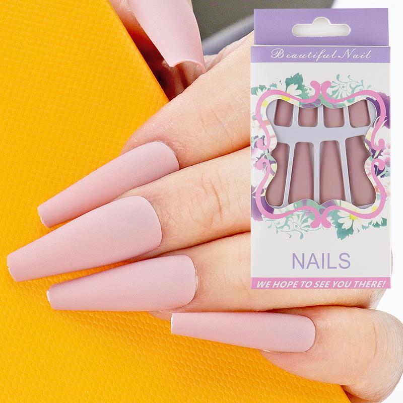

Matte Press On Nails 20PCS+Glue Extra Long Nail Tips Ballerina Solid Fake Nails Acrylic Artificial False for Women, 02pink