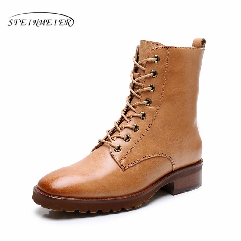 

Yinzo Women Winter Snow Boots Genuine leather Round Toe Zip Ankle Cross-Tied Short cheleas boots For Woman Short, Brown