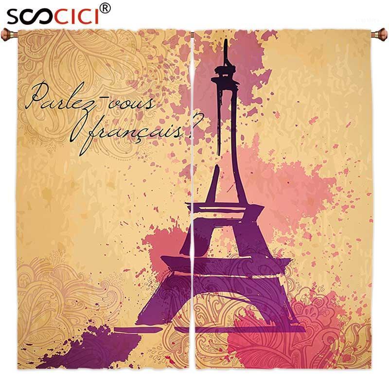 

Window Curtains Treatments 2 Panels,Eiffel Tower Decor French Cursive Wordprint Eiffel Doodle Silhouette Pastel Splash Retro Art1, A16