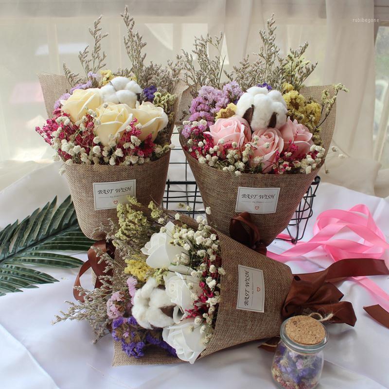 

Romantic Birthday Gifts Special Day for Girlfriend Friend Couple Graduation Creative Dry Rose Soap Bundle Gift Fake Plants1