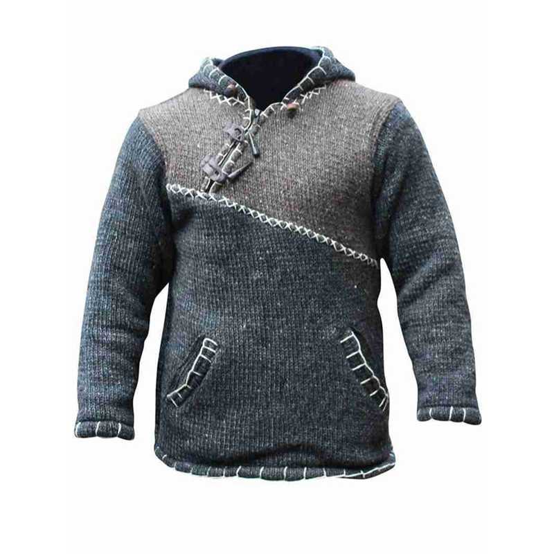 Winter Fashion Patchwork Knitted Sweater Men Harajuku Hooded Pullover Sweater Male Stitching Hoodie Sweaters Jumper Streetwear