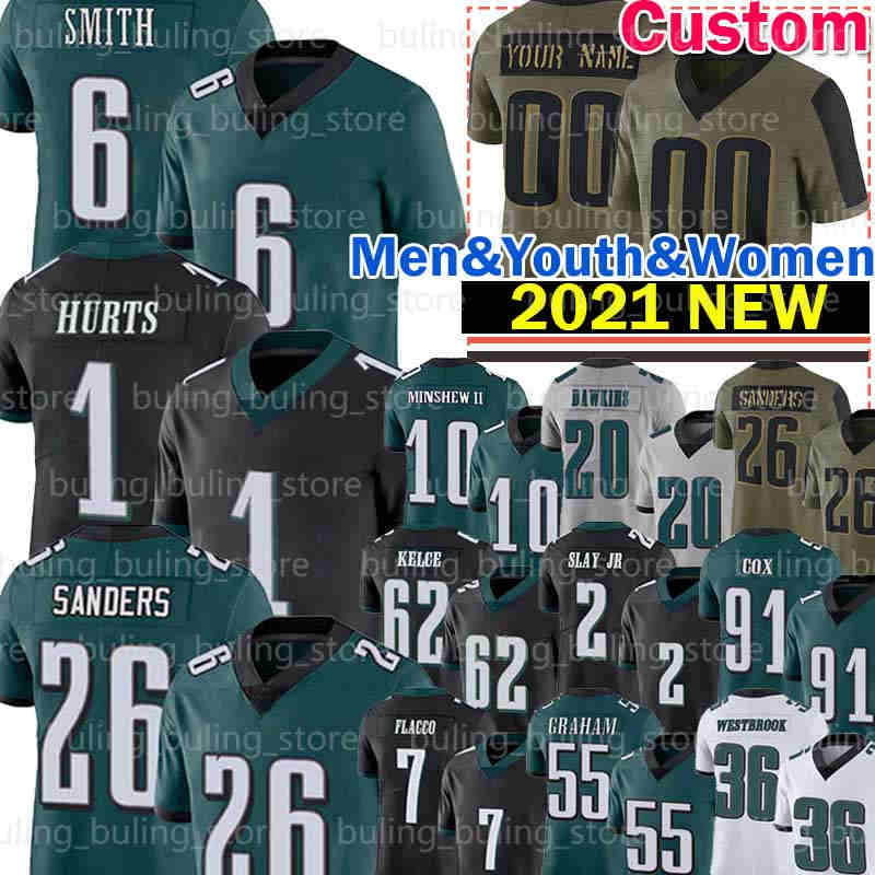 

6 DeVonta Smith Football Jersey 1 Jalen Hurts Miles Sanders Eagles's Brandon Graham Philadelphia's Fletcher Cox Darius Slay Jr Gardner Minsh, Black;red