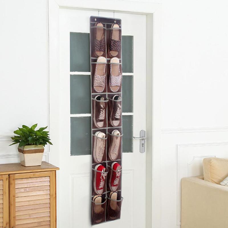 

Door Shoe Organizer, 12 Durable Pockets, Hooks, Large Pocket Breathable Mesh M5D4