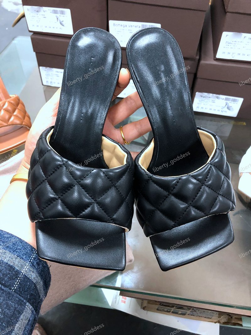 

Summer Women Sandals Square Toe Ladies Heel Mules Sexy Thin High Heels Sandals Slippers Female luxe Fashion Woman Shoes 9CM Outdoor casual, Black