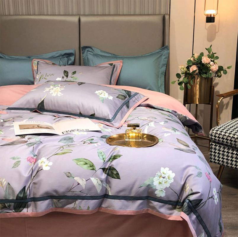 

European rustic floral bedding set,cotton  queen king design pastoral purple home textile bed sheet pillow case duvet cover, Picture color