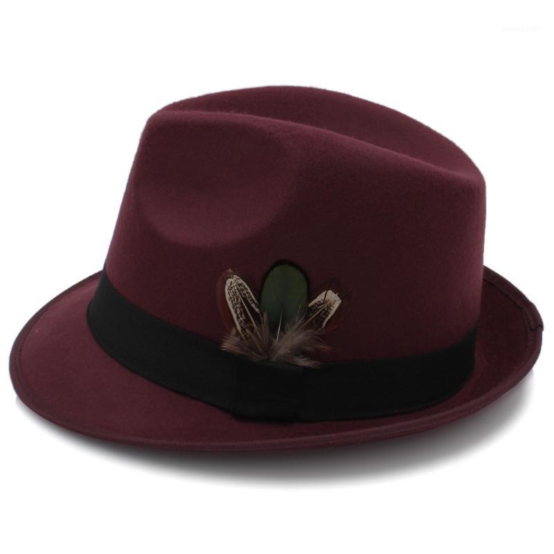 

Women Men's Black Feminino Fedora Hat For Lady Winter Autumn Jazz Hats British Trilby Hats Leather Size 57CM1, Red