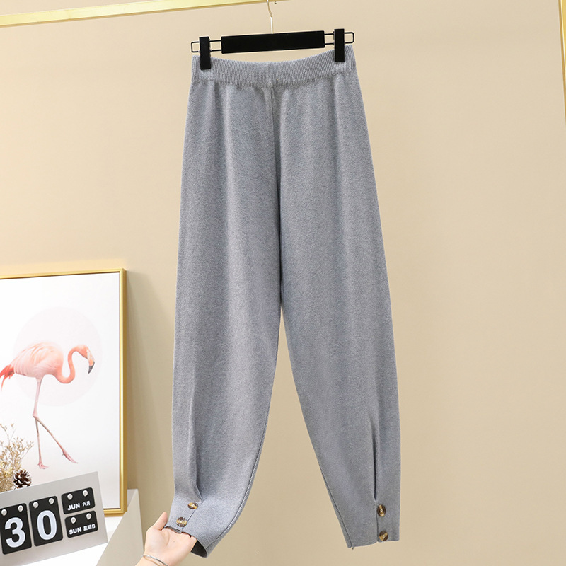 

2021 Women Elastic Waist Drawstring Trousers Thick Knitted Harem Autumn Winter Sport Swear Women's Pants New Bottoms 7oql, Gray