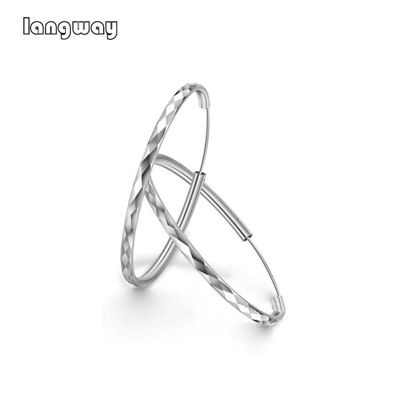 

925 Sterling Silver rhombus Wide-faced Hoop Earrings For Women Large Medium Size Round Circle Earrings Hoops Big