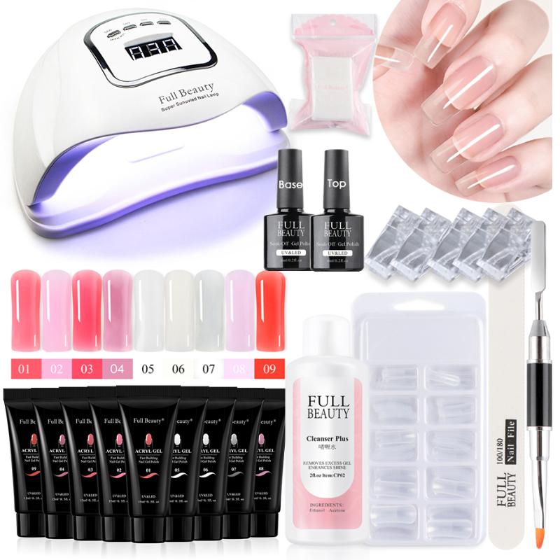

90W UV Lamp Manicure Set Nail Poly Extension Gel Base Top Coat Cleanser Cuticle Pusher Brush Clip Nails Art Tools Kit BE1809-5