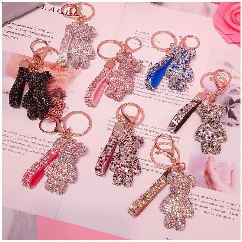 

Key Ring PVC Keychain DIY Craft Cartoon Bear Handmade Rhinestone Crystal Key Chains Charm Pendant Keychains For Women Gifts