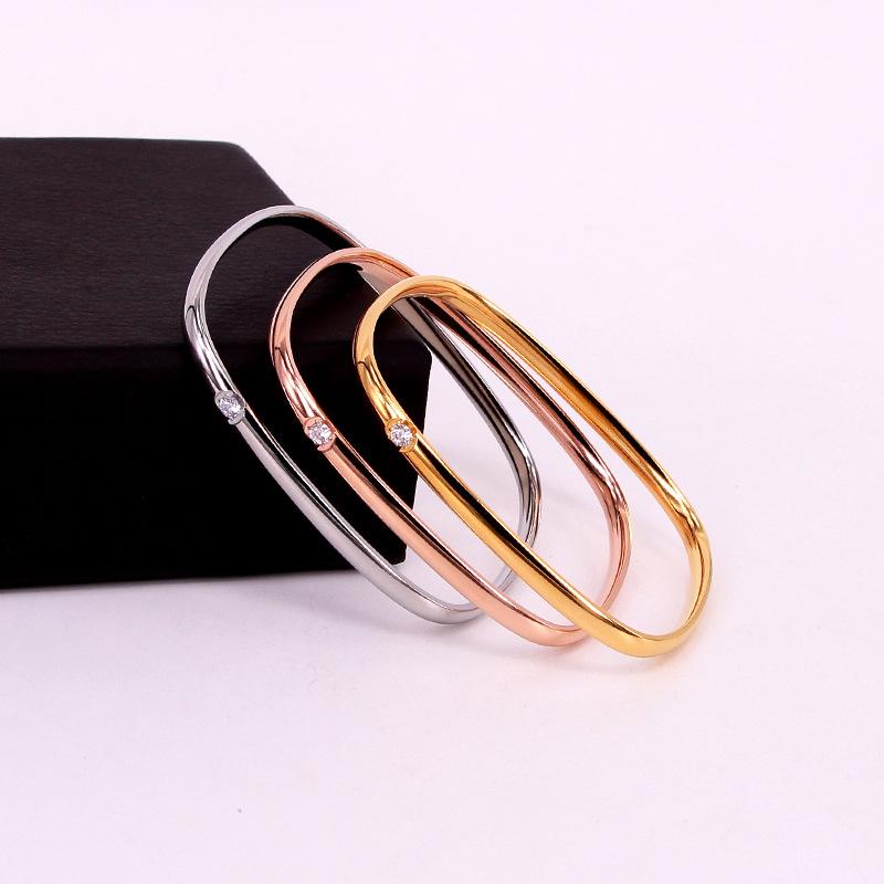 

60mm Hot Sale Stainless Steel Zircon Crystal Square Bangle Bracelet Screw Rose Gold Color Female Woman Girl Party Wedding Gift