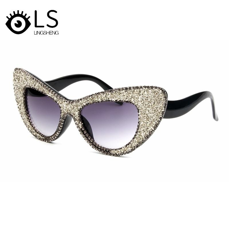 

LS Women's Shiny Gravel Decoration Handmade Diamond Inlaid Trend Sunglasses Europe Fashion Popular Cat's Eye Sunglasses YB045