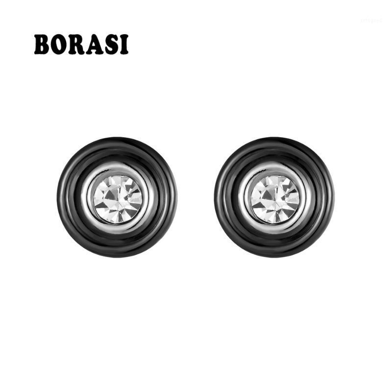 

Stud Fashion Wedding Bijoux Black White Ceramic Earrings For Women With Big Carat Health Round Zirconia Earring Girl1