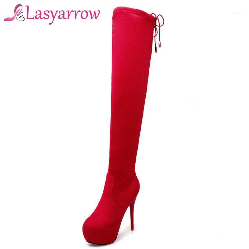

Lasyarrow fashion ultra high heel with waterproof platform stiletto elastic slim over the knee boots sexy thigh high long boots1, Black
