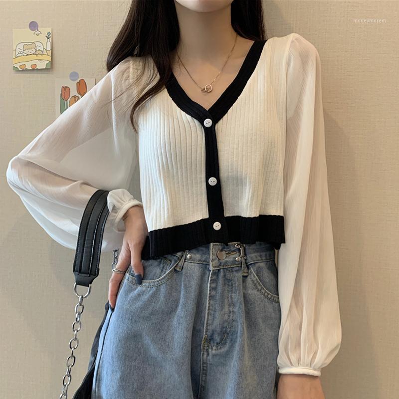 

Hipster Crop Top Fashion Brand Korean Clothes Knitted V-neck Shirts Women Blouses Ladies Autumn Style Blusas Mujer De Moda 20201, Black