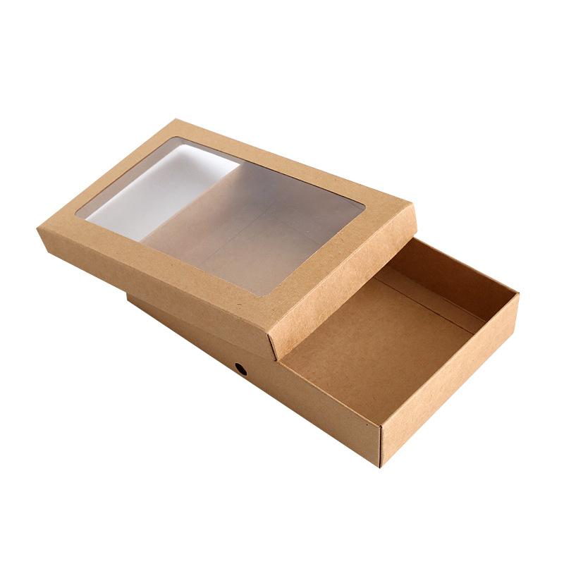 

10pcs Vintage Kraft Paper Box with Window Gift Box Bags Packaging Underwear Towel Clothes Storage Wedding Favors Party