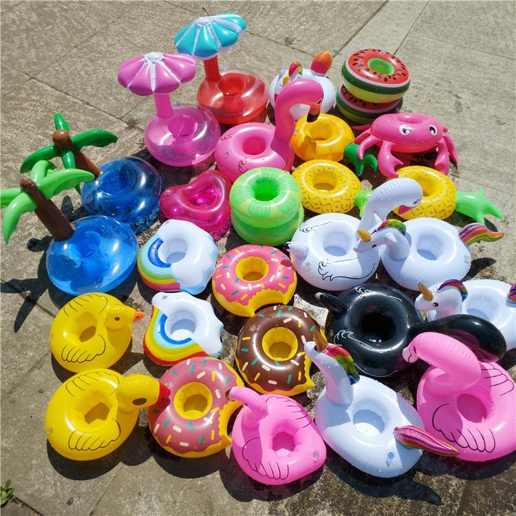 Floating Inflatable Toys Drink Cup Holder Beverage Party Donut unicorn Flamingo Watermelon Lemon Coconut Tree Pineapple Shaped Pool Toys