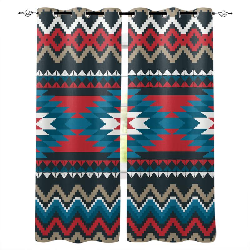 

Ethnic Geometric Pattern Window Curtains Home Bedroom Decor Draperies Christmas Curtains for Living Room, As pic