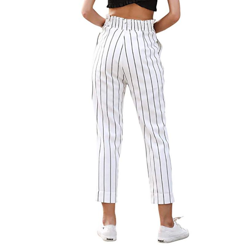 

Pants For Women' Fashion Striped Skinny Mid Waist Slim Straight Leg Casual Button Pants With Pockets Spodnie Damskie #jsw, White