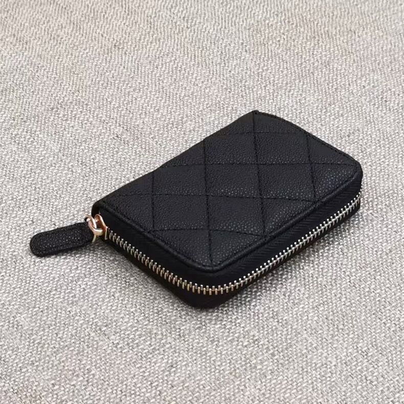 

2021 New Fashion PU Leather Mini Zipper Wallet classic card holder Coin storage bag VIP gift with plastics dust bag lady party gift pouch, Black