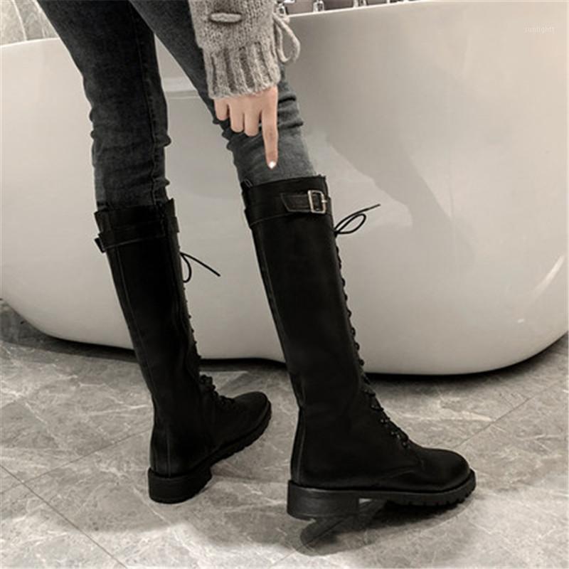 

2020 Sexy Slim Women's Wedges Knee High Boots Leather Square Heels Platform Boots Zip Autumn Winter Shoes Woman Boot 35-401, Single
